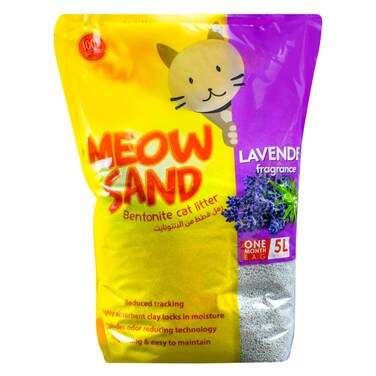 Meow Sand Clumping Cat Litter Lavender Scent 5L &ndash; 100% Natural Bentonite Clay, Long-Lasting, Odor Control, Easy to Maintain