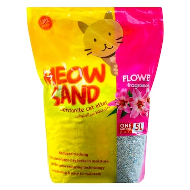 Meow Sand Clumping Cat Litter Flower Scent 5L &ndash; 100% Natural Bentonite Clay, Long-Lasting, Odor Control, Easy to Maintain