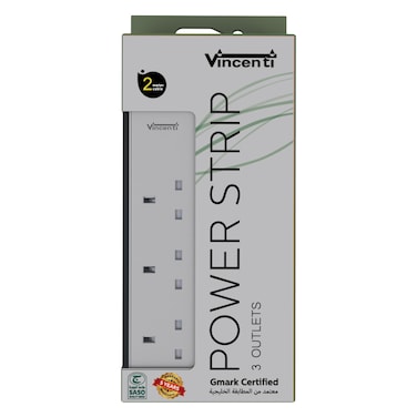 Vincenti Power Strip 3 UK Outlets 2M &ndash; Gmark &amp; SASO Certified
