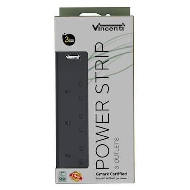 Vincenti Power Strip 3 Uk Sockets, 3 Meters