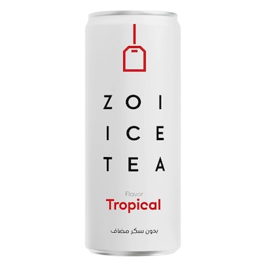زوي شاي مثلج بنكهة الفواكه الاستوائية بدون سكر مضاف 320 مل