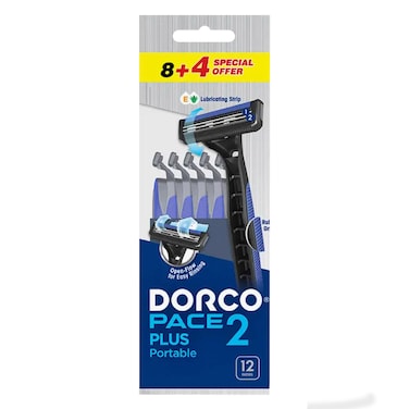 Dorco Pace2 Plus Disposable Razors 12 Pieces (8+4 Free)