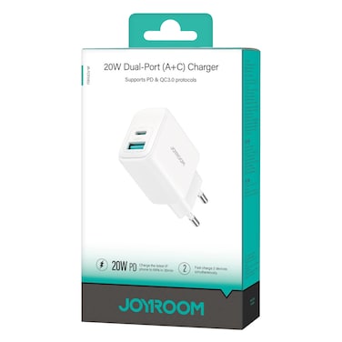 جوي روم شاحن ثنائي المنفذ (A+C) بقوة 20 واط، قابس بريطاني، (JR-TCF21)