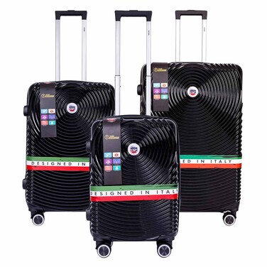 منوك - طقم حقائب ترولي صلبة 3 قطع، أسود