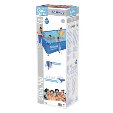 Bestway Steel Pro Rectangular Frame Pool Without Pump, 400 x 211 x 81 cm, Model 56405