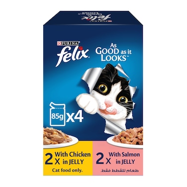 PURINA Felix As Good As It Looks Cat Food In Jelly With Chicken &amp; Salmon 85g x4