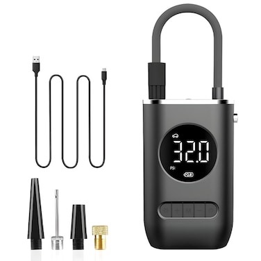 ضاغط هواء محمول NEW SPIDER CZK-3668 بقوة 150 رطل/بوصة مربعة، 70 وات/7.4 فولت، سعة بطارية كبيرة 2000 × 2 مللي أمبير، شحن USB-C، شاشة LED، أسود