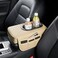 Universal Car Armrest Storage Box with Dual Cup Holder   PU Leather Console Side Organizer   Beige   32x20x12cm








