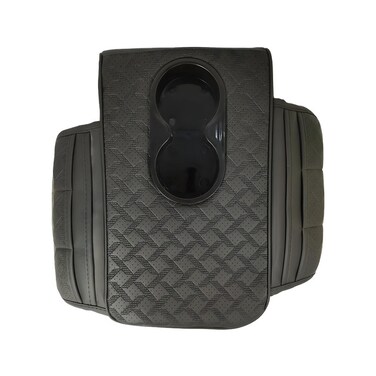 صندوق تخزين عالمي لمسند ذراع السيارة مع حامل أكواب مزدوج   منظم جانبي من جلد البولي يوريثان   أسود   32×20×12 سم