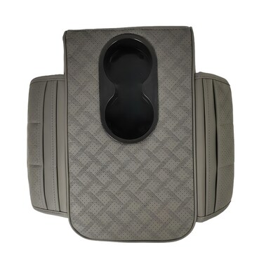 صندوق تخزين عالمي لمسند ذراع السيارة مع حامل أكواب مزدوج   منظم جانبي من جلد البولي يوريثان   رمادي   32×20×12 سم