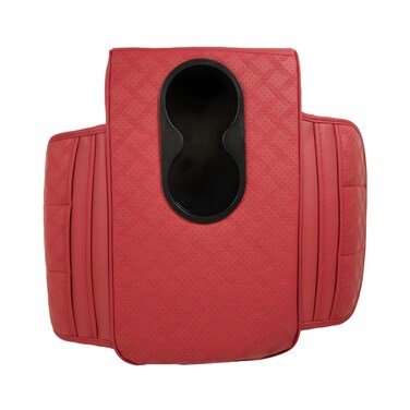 Universal Car Armrest Storage Box with Dual Cup Holder   PU Leather Console Side Organizer   Maroon  32x20x12cm