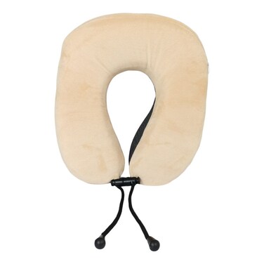 Memory Foam Travel Neck Pillow with Magnetic Therapy Cloth and Soft Velvet Cover &ndash; 24x27 cm, Beige for Airplane, Car, Office, and Home Use
