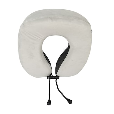 Memory Foam Travel Neck Pillow with Magnetic Therapy Cloth and Soft Velvet Cover &ndash; 24x27 cm, Grey for Airplane, Car, Office, and Home Use
