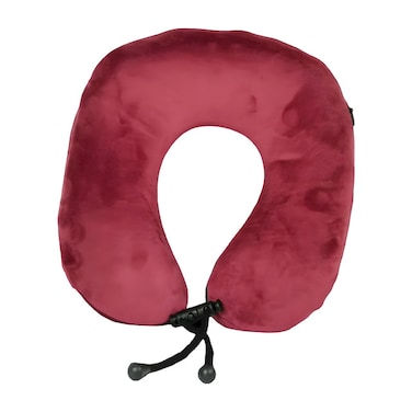 وسادة رقبة للسفر من إسفنج الذاكرة مع قماش العلاج المغناطيسي وغطاء مخملي ناعم - 24 × 27 سم، لون كستنائي للطائرة والسيارة والمكتب والاستخدام المنزلي