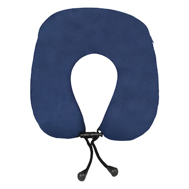 Memory Foam Travel Neck Pillow with Magnetic Therapy Cloth and Soft Velvet Cover &ndash; 24x27 cm, Navy blue for Airplane, Car, Office, and Home Use
