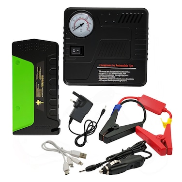 Portable Jump Starter and Emergency Power Bank for Vehicles with Air Compressor &amp; Charging Cables - 6004 Peak Current
