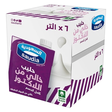 Saudia UHT Fat-Free Lactose-Free Milk &ndash; 1 L &times; 6