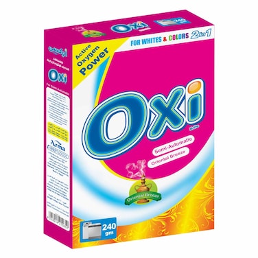 أوكسي برايت - مسحوق غسيل، برائحة نسيم الشرق، رغوة كثيفة، مثالي للغسالات نصف الأوتوماتيكية 240 جرام