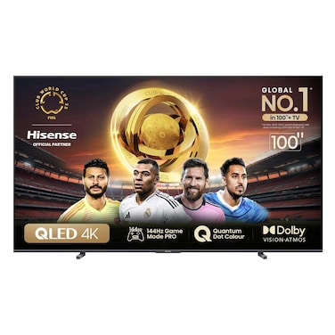Hisense 100-Inch 4K QLED Smart TV, 144Hz, Quantum Dot Colour, AI 4K Processor, Dolby Vision &amp; Atmos, Sports Mode, Smooth Motion, Vidaa OS with Netflix, YouTube (100E7N)