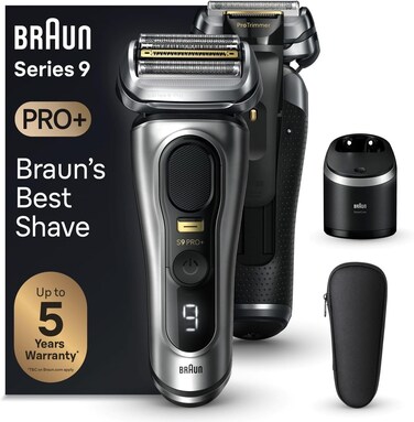 Braun Series 9 PRO +, Electric Beard Razor, Precision Trimmer, Travel Case, Flexible Blades, Smart Care Station, Dry or Under Water Use, Lithium Ion Battery, Gift Idea, 9567cc Silver