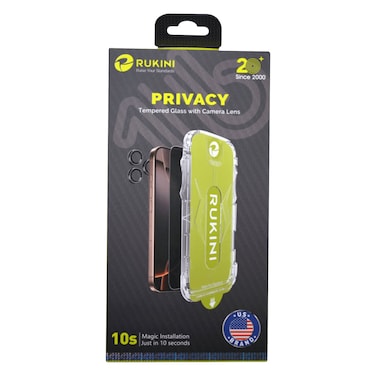 روكيني حماية شاشة زجاجية مقواة للخصوصية لهاتف آيفون 16 برو ماكس مع عدسة الكاميرا