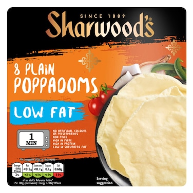 Sharrods 8 Plain Poppadoms Low Fat 94g