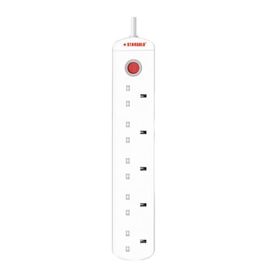 STARGOLD Multiple Cord Extension 5 Way 5M Overload Protector Electric Charging Lead Anti-Fire 750⁰C, 13A Long Power Cable Heavy Duty Charging Station- White