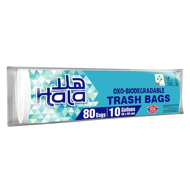 Hala OXO-Biodegradable Trash Bags - 80 Bags - 10 Gallons - 58 x 50 cms