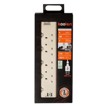 كولين وصلة كهربائية 3 أمتار، 4 منافذ، مع منفذي USB.