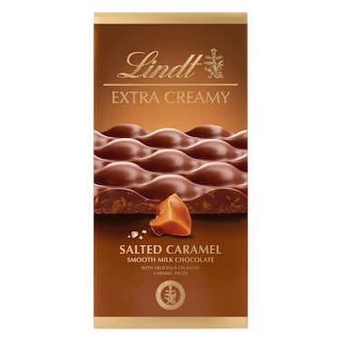ليندت – شوكولاتة بالحليب فاخرة إكسترا كريم مع قطع كراميل مملح – 80 جرام