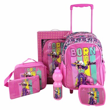 رويال فالكون – مجموعة مدرسية 5 في 1 – تصميم بورن تو شاين – حقيبة بعجلات 16 بوصة