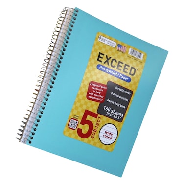 Exceed - Notebook (Heavyweight Paper) 5 Subjects, Wide Ruled, 160 Sheets, (10.5" x 8.5")
