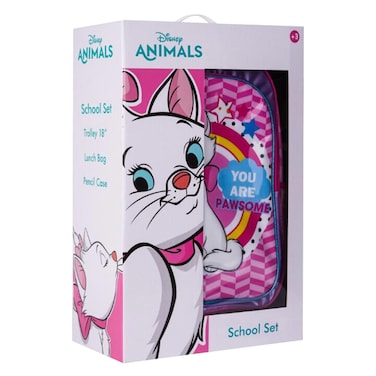 ديزني مجموعة مدرسية أنيمالز – حقيبة بعجلات 18 بوصة، حقيبة طعام، مقلمة