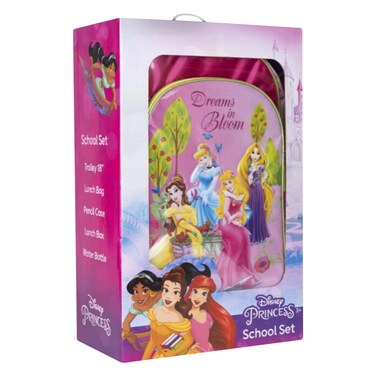 Disney Princess 5-in-1 School Trolley Set with Lunch Bag, Pencil Case, Lunch Box &amp; Water Bottle &ndash; 16 inch, (Assorted Colors Selected Randomly)