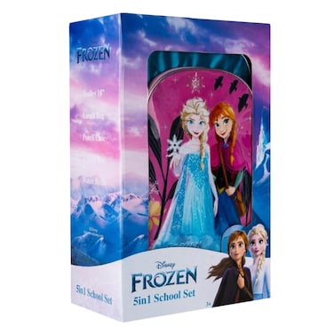 مجموعة المدرسة ديزني فروزن 5 في 1 مع ترولي وشنطة غداء ومقلمة وقارورة ماء – مقاس 16 بوصة