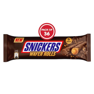 Snickers Chocolate &amp; Peanut Butter Wafer Rolls 24g x36