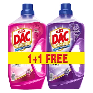 DAC Floor Cleaner &amp; Gold Disinfectant Cleaner, 1 L Rose + 1 L Lavender, Promo Pack
