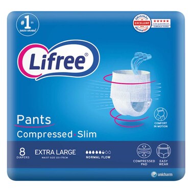Lifree Diapers Pants For Adults, Slim &amp; Compressed, XL 8 Pieces