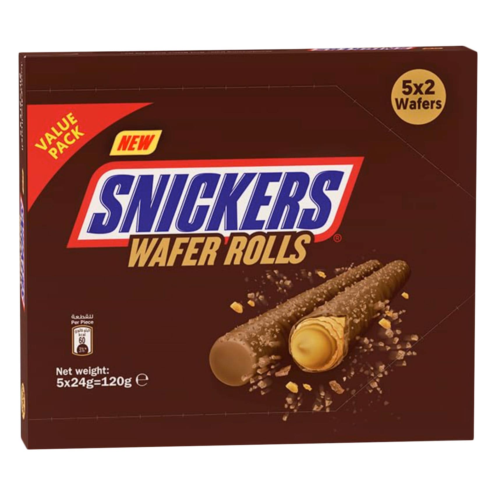 Buy Snickers Chocolate & Peanut Wafer Rolls 24g X5 Online | Carrefour KSA
