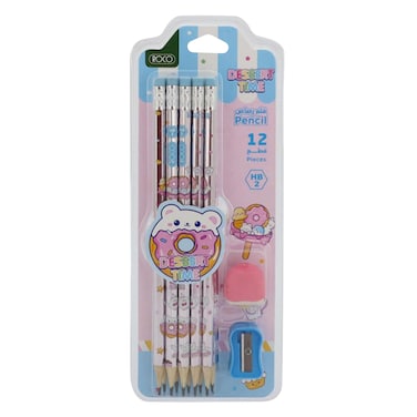 روكو – طقم أقلام رصاص HB2 بنقشة وقت الحلوى – 10 أقلام + ممحاة + مبراة