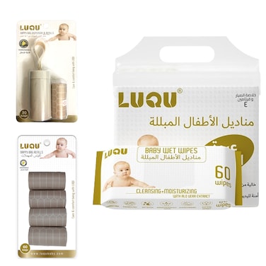 Bag Dispenser Refills (6X60) and Dispenser, Aloe Vera &amp; Vitamin E, 4x60, Water Wet Wipes