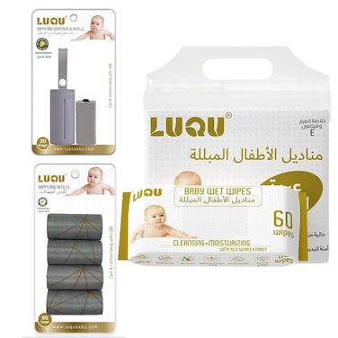 Bag Dispenser Refills (6X60) and Dispenser, Aloe Vera &amp; Vitamin E, 4x60, Water Wet Wipes