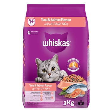 Whiskas Tuna and Salmon Flavour Cat Dry Food, 3Kg Bag