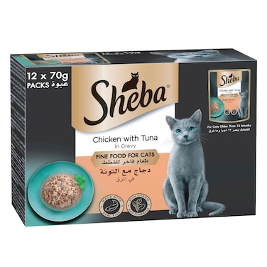 Sheba Premium Loaf Chicken with Tuna Cat Food, Pack of 12x70g