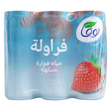 نوفا – مياه فوارة منكهة بنكهة الفراولة – 250 مل × 6 عبوات معدنية