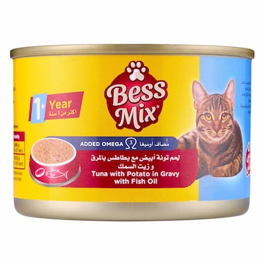 Bessmix Tuna with Potato in Gravy Cat Food &ndash; Added Omega-3 &amp; Fish Oil &ndash; 155 g