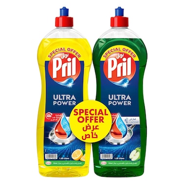 Pril Ultra Power Dishwashing Liquid Lemon 1.25L &amp; Apple 1.25L
