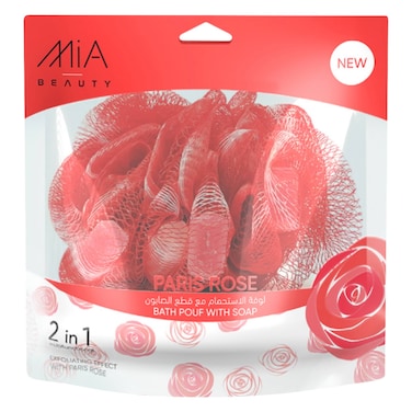 Mia Bath Pouf with Rose Soap &ndash; 120 ml