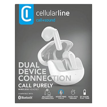 سيليلولاين سماعات أذن لاسلكية بتقنية ENC بيور يونيفيرسل، باللون الأبيض