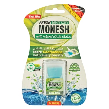 Monesh Cool Mint Fresh Breath Strips &ndash; Sugar-Free &ndash; Zero Calories &ndash; 24 Strips